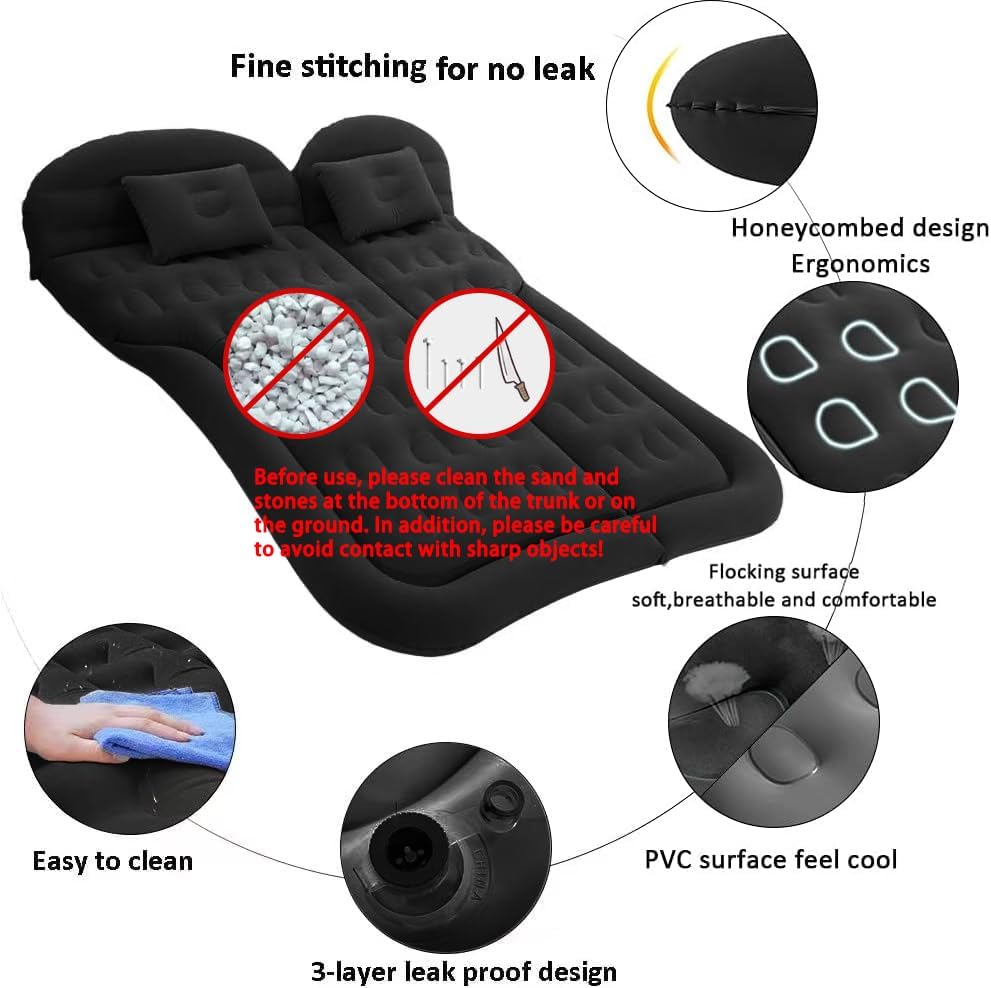 SAYGOGO SUV Air Mattress Camping Bed Cushion Pillow Inflatable Thickened Car Air Bed Mattress with Electric Air Pump Portable Sleeping Pad for Travel Camping Upgraded Version Black