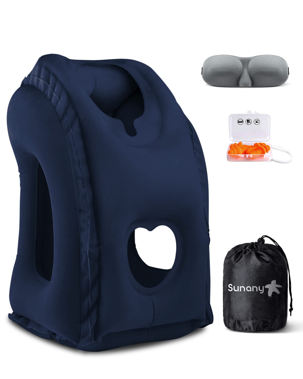 Sunany Travel Pillow, Inflatable Neck Pillow Used for Airplanes/Cars/Buses/Trains/Office Napping with Eye Mask/Earplugs (Balck)