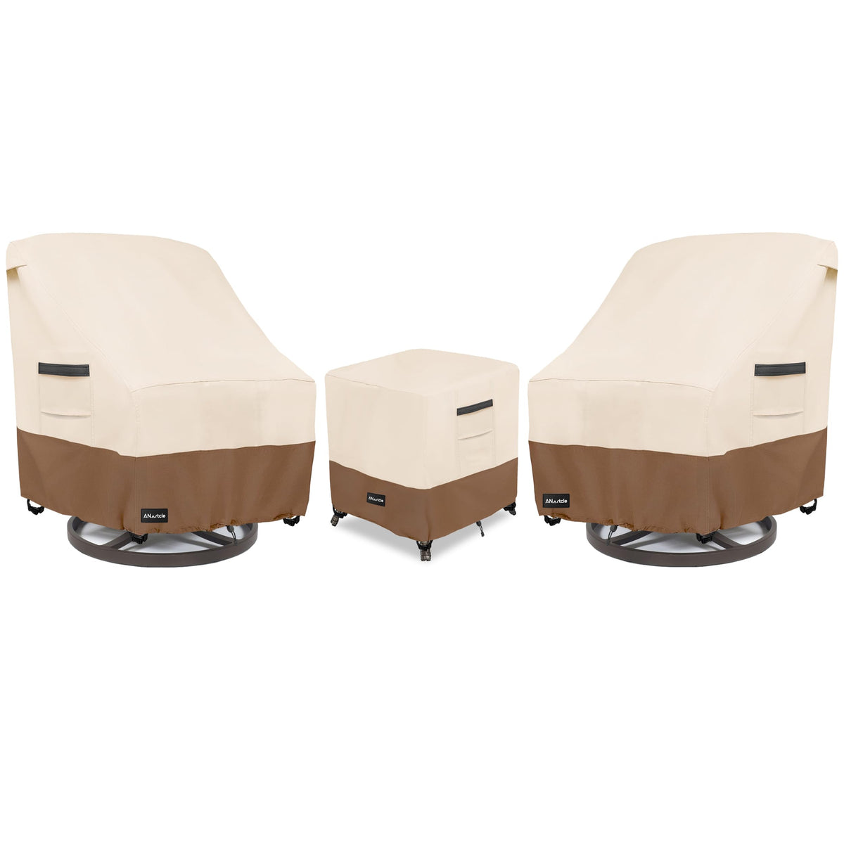 ANartcle Outdoor Swivel Chair Covers 2 Pack,600D Waterproof Heavy Duty Patio Chair Covers(30 W x 34 D x 38.5 H inches),Patio Swivel Chair Covers for Outdoor Furniture,Beige&brown.