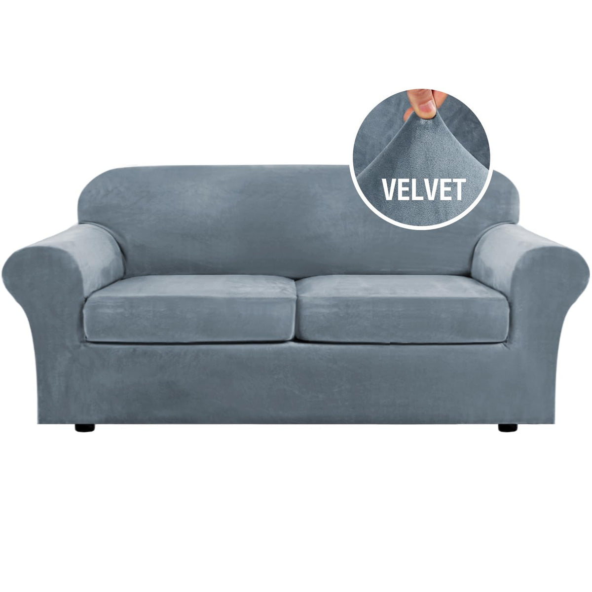 H.VERSAILTEX Rich Velvet Stretch 2 Piece Cover Chair Slipcover Sofa Cover Furniture Protector Couch Soft with Elastic Bottom Chair Couch Cover with Arms Width Up to 49 Inch(Chair, Ivory)