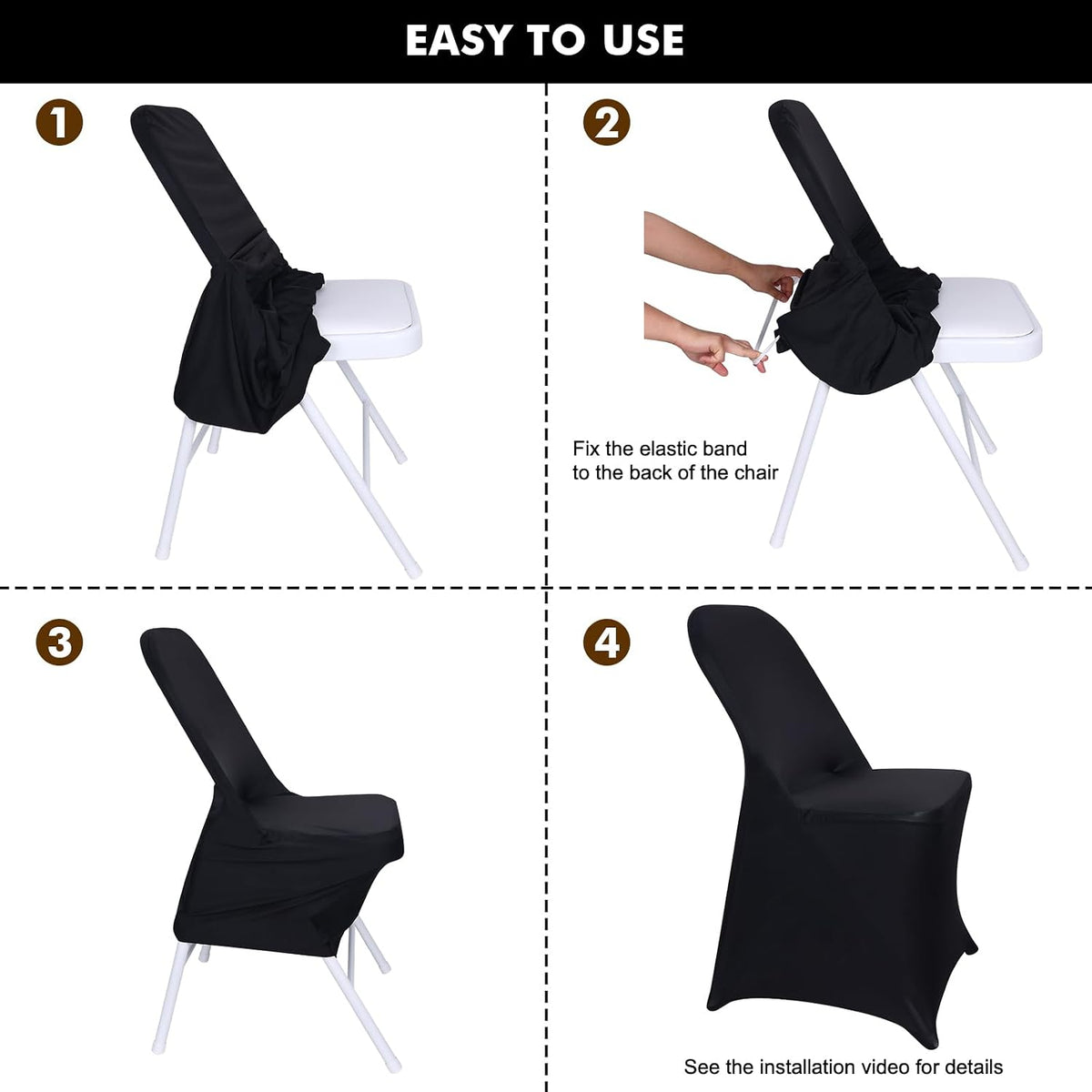 Fixwal 36 Pcs Black Folding Chair Covers Spandex Stretch Slipcover
