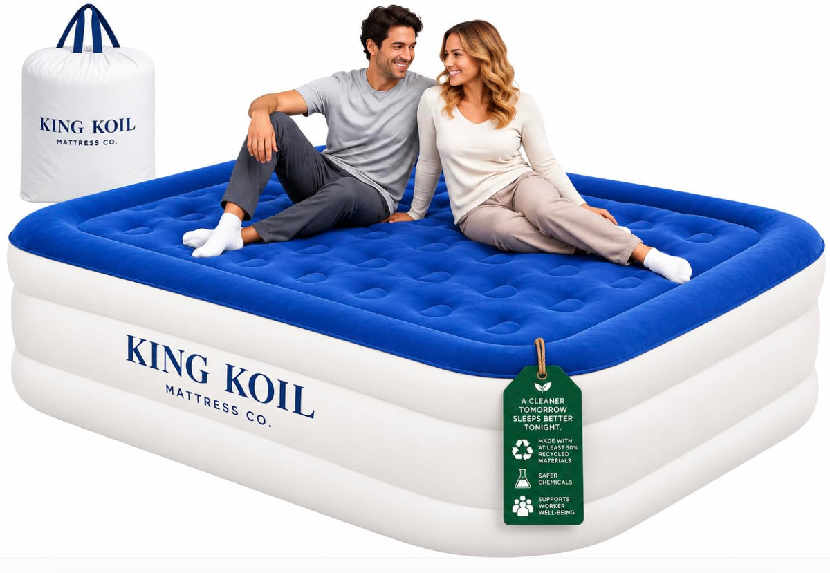 King Koil Air Mattress Queen with Built-in Pump, 20” Raised Airbed