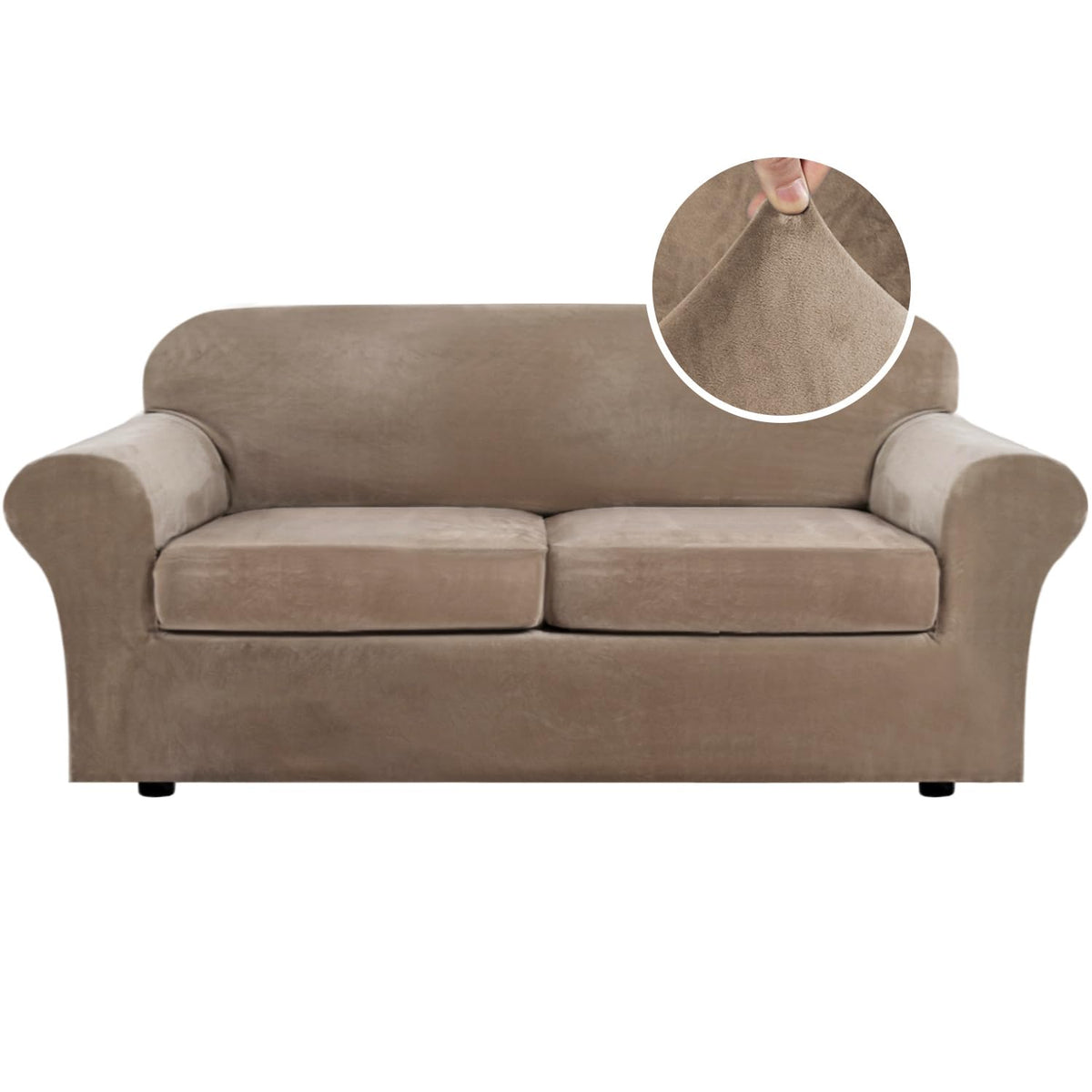 H.VERSAILTEX Rich Velvet Stretch 2 Piece Cover Chair Slipcover Sofa Cover Furniture Protector Couch Soft with Elastic Bottom Chair Couch Cover with Arms Width Up to 49 Inch(Chair, Ivory)