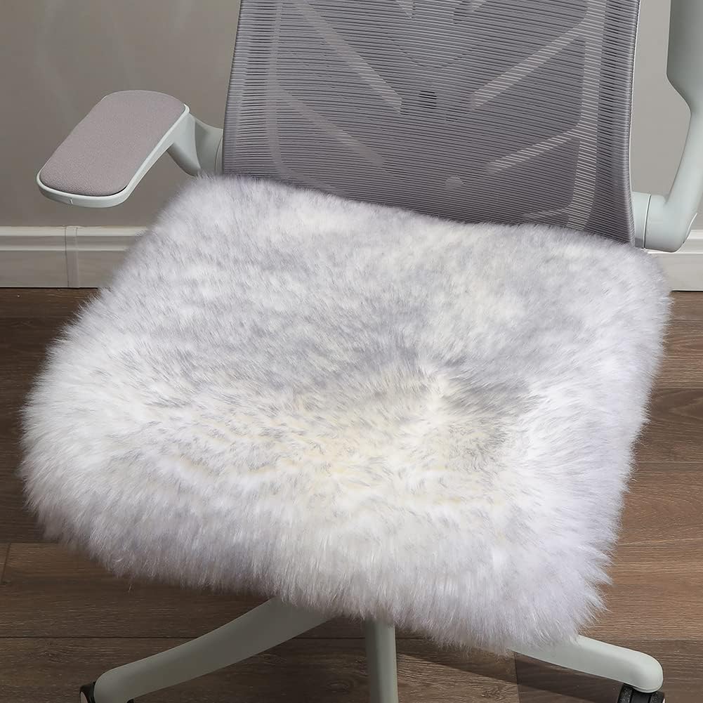 LLB Sheepskin Chair Covers - Office, Dining Room & Desk Chair Seat Cushion - Cream Brown, 18x18 Inch (Pack of 1)