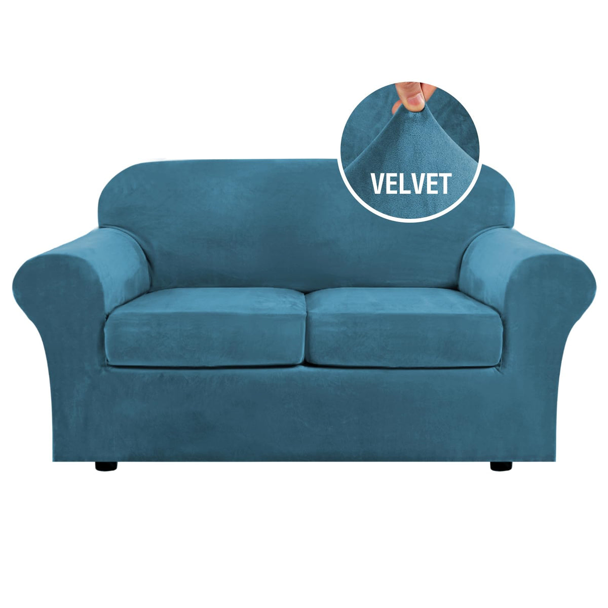 H.VERSAILTEX Rich Velvet Stretch 2 Piece Cover Chair Slipcover Sofa Cover Furniture Protector Couch Soft with Elastic Bottom Chair Couch Cover with Arms Width Up to 49 Inch(Chair, Ivory)