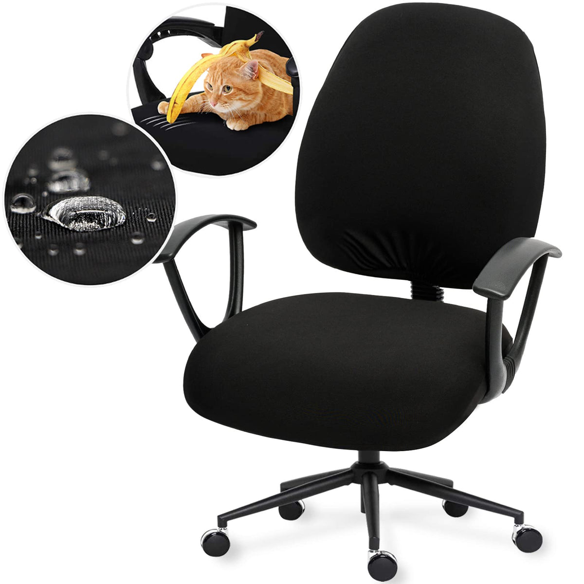 DIVA EN CAMINO DEC Water-Resistant Stretchable Desk Office Chair Seat Cushion Covers - Universal Spandex Computer Chair Slipcover - Removable Washable Cushion Protectors for Dogs, Cats, Black