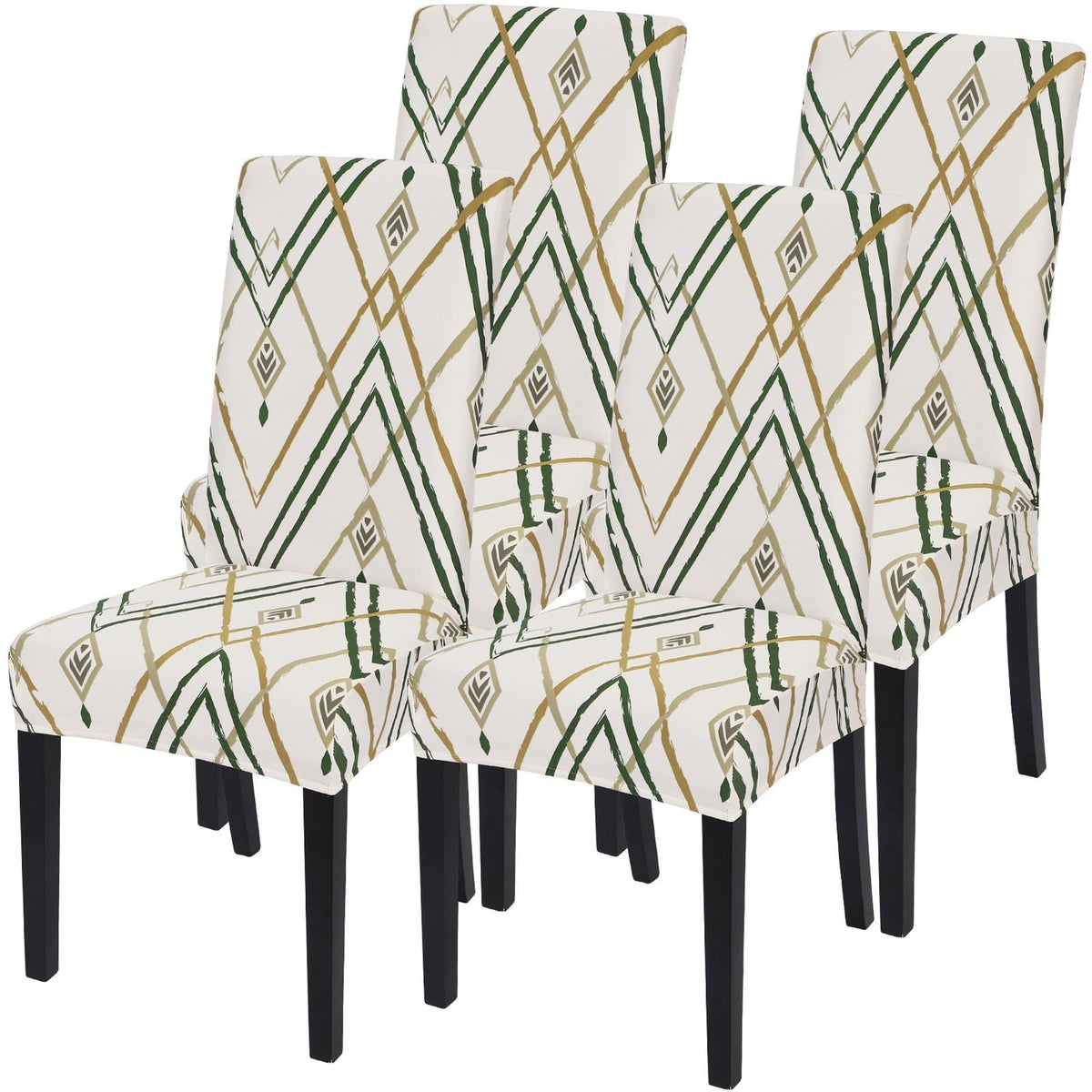 SearchI Dining Room Chair Covers Set of 6, Stretch Jacquard Parsons Chair Slipcovers Super Fit Removable Washable Kitchen Chair Protector Cover for Dining Room, Hotel, Ceremony (Beige Rhombus)