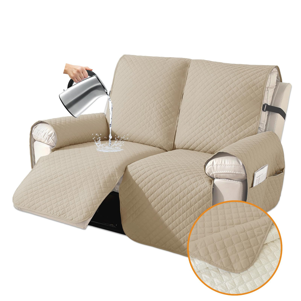 XINEAGE Water Resistant Recliner Cover, Nonslip Recliner Chair Covers for Reclining Chair with Pockets, Quilted Thick Recliner Slipcovers for Pets and Kids (Recliner Chair, Dark Gray)