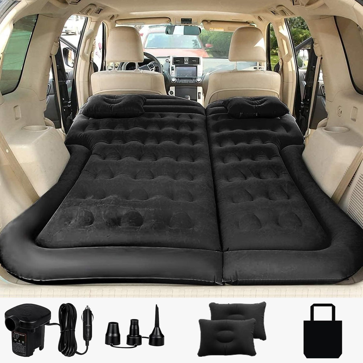 SAYGOGO SUV Air Mattress Camping Bed Cushion Pillow - Inflatable Thickened Car Air Bed with Air Pump Portable Sleeping Pad Mattress for Home Car Travel Camping Upgraded Version - Grey