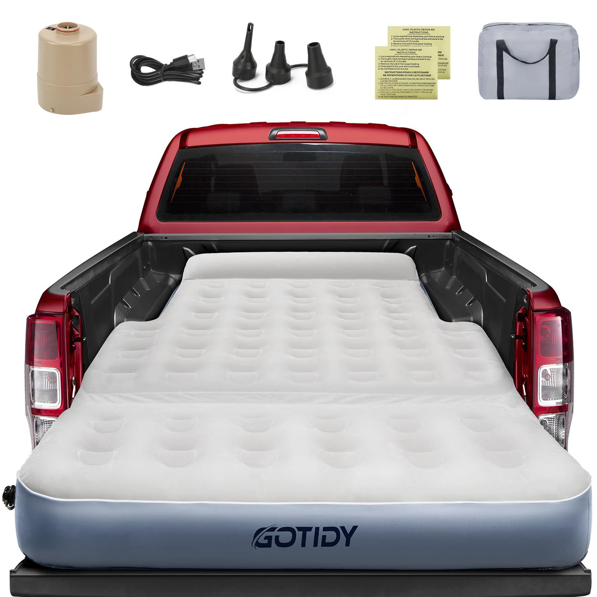 Inflatable Truck Bed Mattress for Tacoma Truck Air Mattress 5ft-5.5ft for Mid-Size Pickup with Detachable Tailgate Extension, Honda Ridgeline Jeep Gladiator JT,Space-Optimized Design, Built in Pump