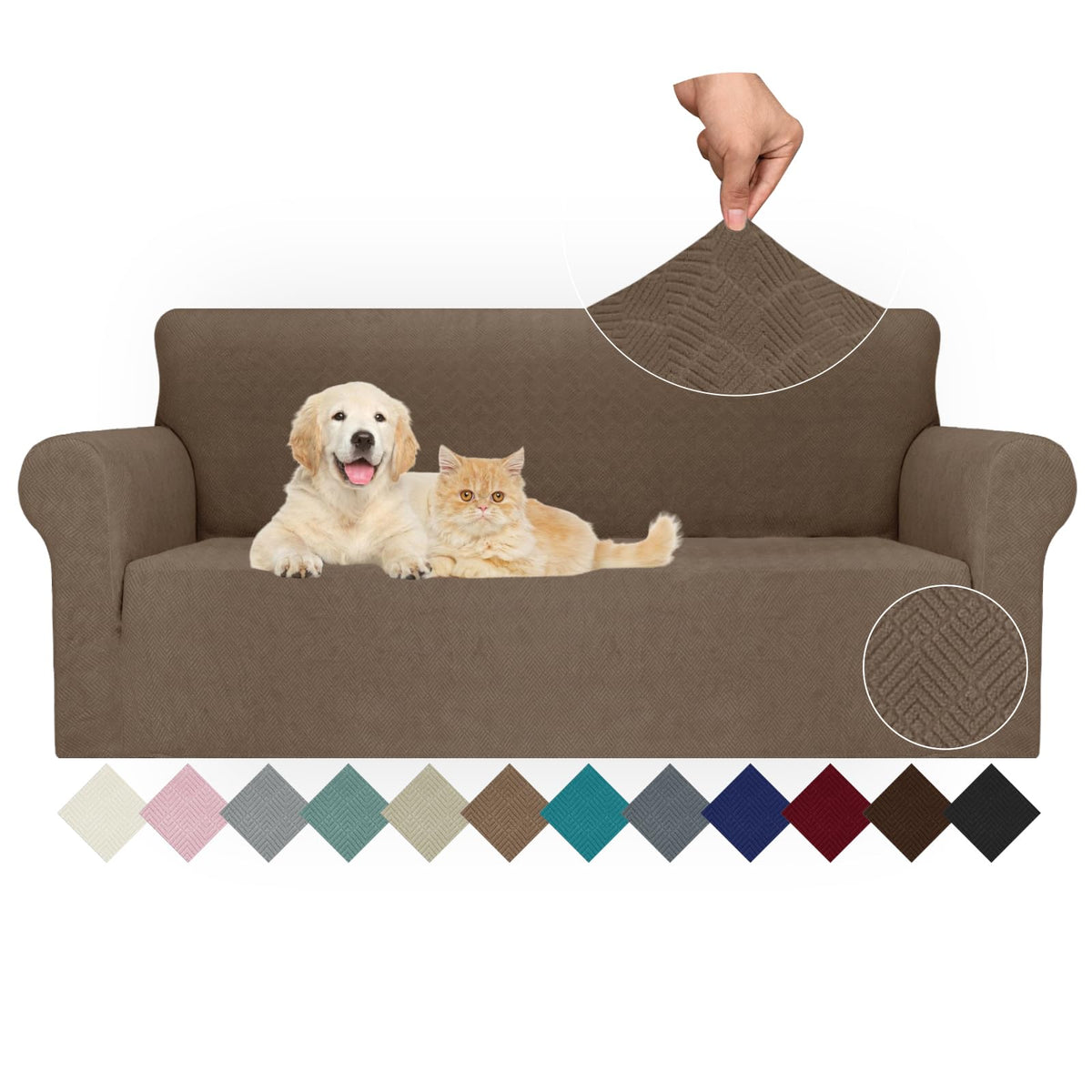 JIVINER Super Stretch Chair Sofa Slipcovers 1-Piece Jacquard Chair Covers for Living Room Soft Anti Slip 1 Seater Couch Furniture Protector Small Checks for Kids Pets (Chair, Light Gray)
