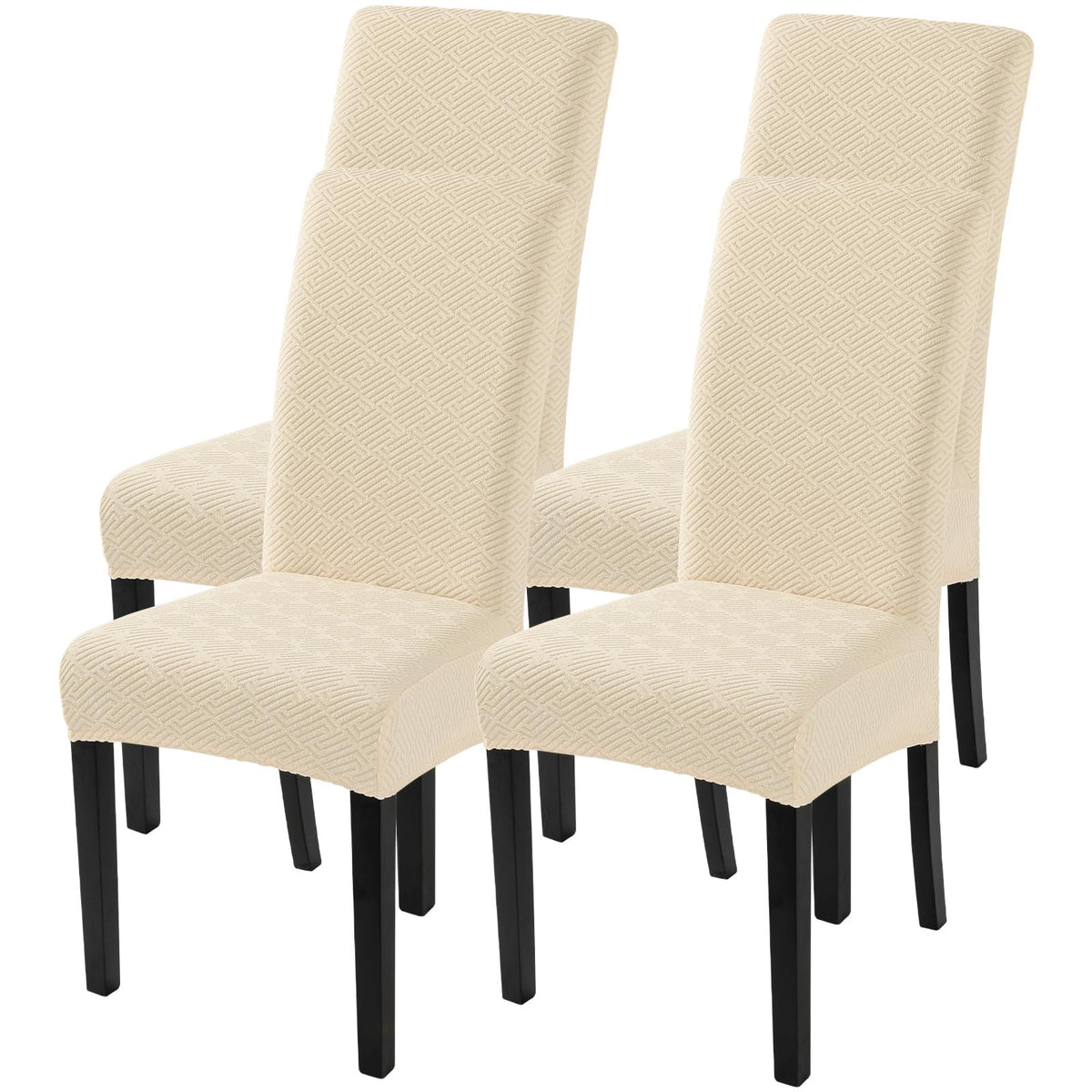 SearchI Chair Covers Slipcovers Set of 4, Spandex Super Fit Stretch Removable Washable Kitchen Parsons Protector for Dining Room,Hotel,Ceremony,Beige+Flowers