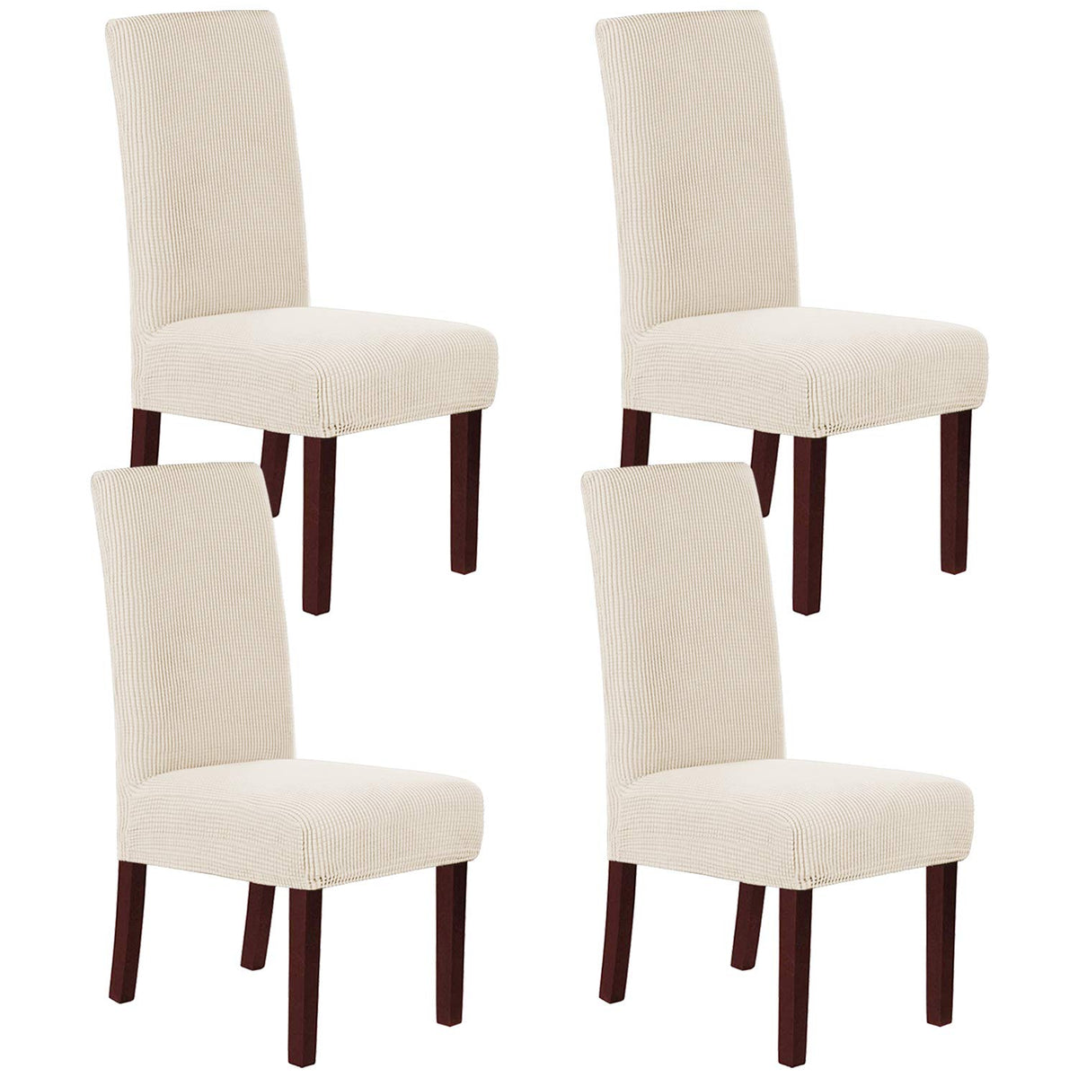 H.VERSAILTEX Stretch Dining Chair Covers Set of 6 Chair Covers for Dining Room Parsons Chair Slipcover Chair Protectors Covers Dining, Feature Textured Checked Jacquard Fabric, Ivory