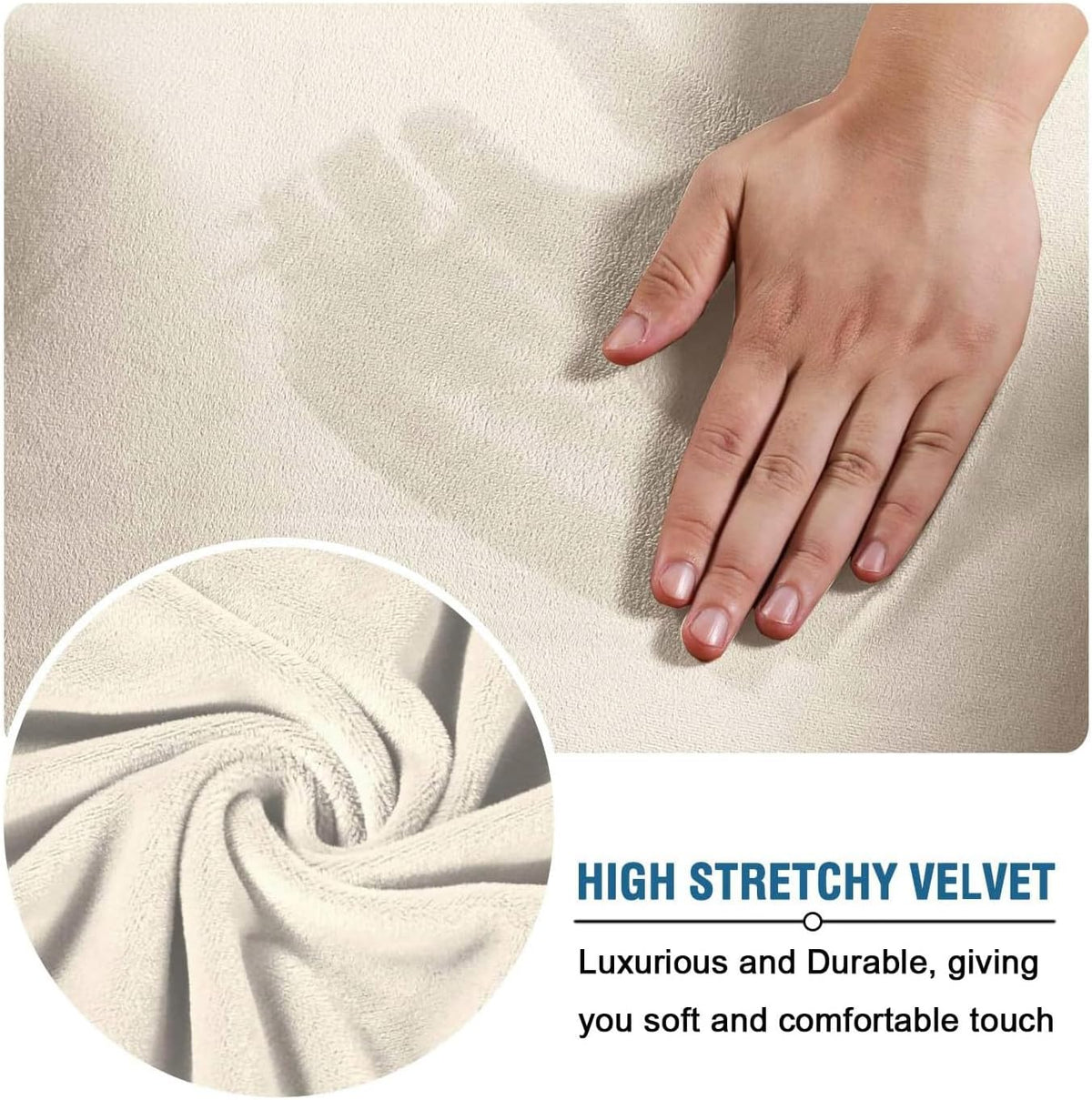 H.VERSAILTEX Rich Velvet Stretch 2 Piece Cover Chair Slipcover Sofa Cover Furniture Protector Couch Soft with Elastic Bottom Chair Couch Cover with Arms Width Up to 49 Inch(Chair, Ivory)