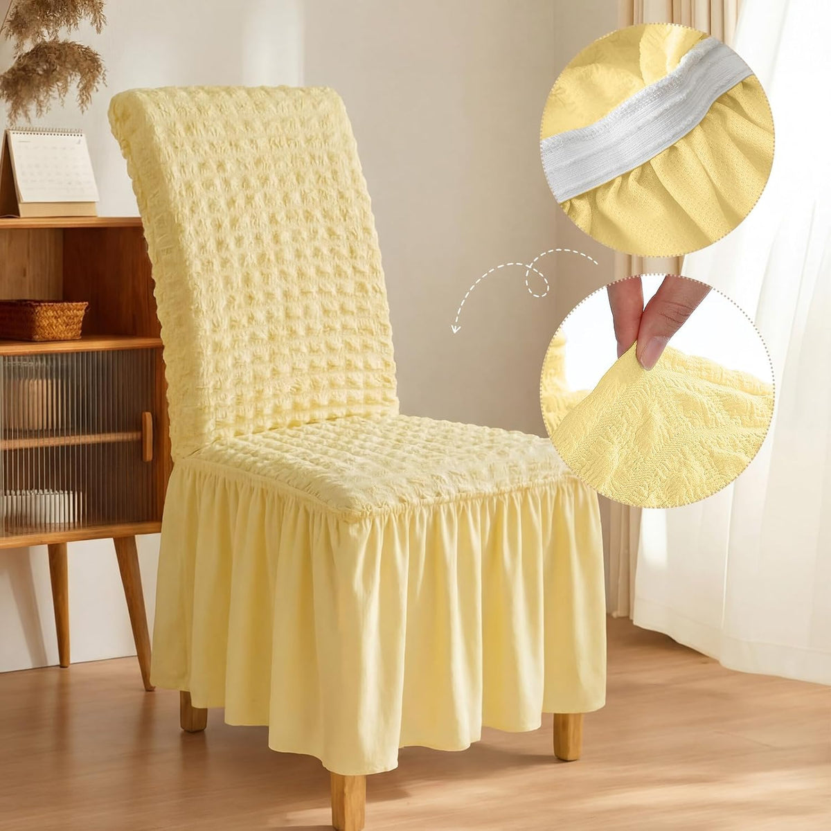 Moukeren 1 Pcs Stretch Chair Cover with Skirt for Dorm Dining,Apricot