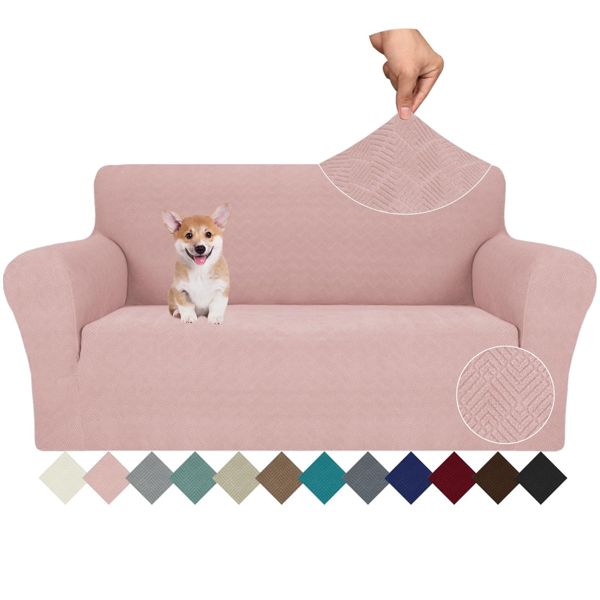 JIVINER Super Stretch Chair Sofa Slipcovers 1-Piece Jacquard Chair Covers for Living Room Soft Anti Slip 1 Seater Couch Furniture Protector Small Checks for Kids Pets (Chair, Light Gray)