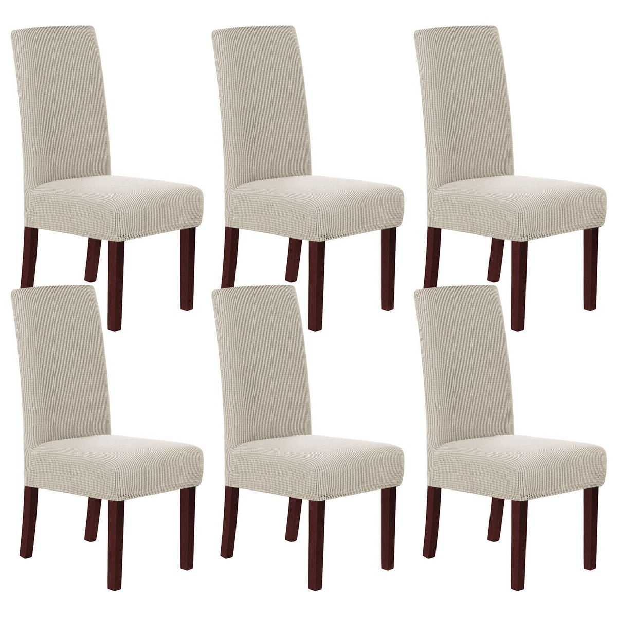 H.VERSAILTEX Stretch Dining Chair Covers Set of 6 Chair Covers for Dining Room Parsons Chair Slipcover Chair Protectors Covers Dining, Feature Textured Checked Jacquard Fabric, Ivory