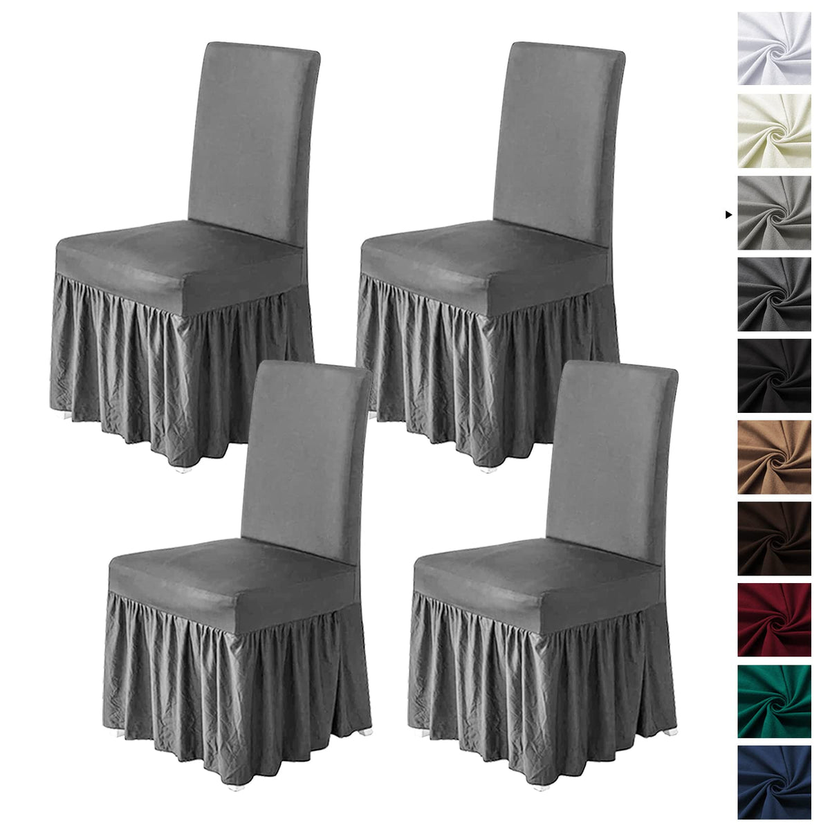molasofa Chair Covers for Dining Room Set of 4 Stretch Chair Slipcovers with Skirt for Kitchen Seat Protectors Wedding Banquet Decor Kids Pets Spandex Fabric Washable (4pcs, Beige)