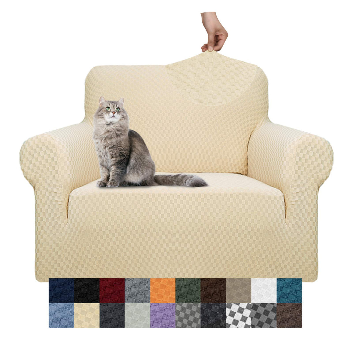 YEMYHOM Couch Cover Latest Jacquard Design High Stretch Sofa Chair Covers for Living Room, Pet Dog Cat Proof Armchair Slipcover Non Slip Magic Elastic Furniture Protector (Chair, Light Gray)