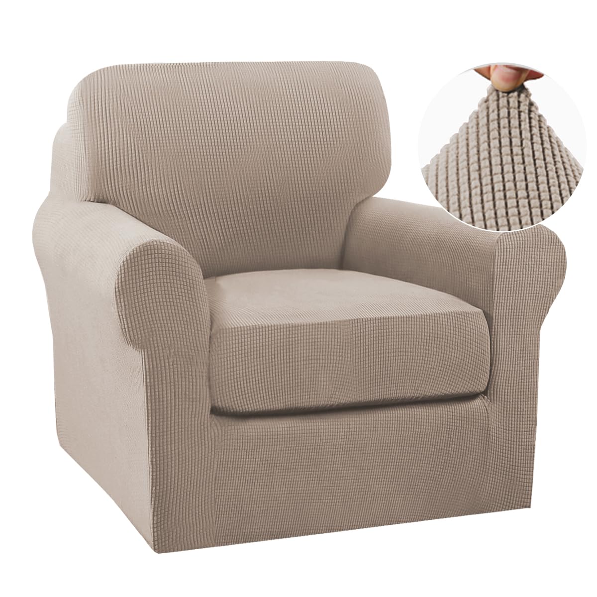 Turquoize 2 Piece Chair Covers for Living Room Armchair Cover Armchair Slipcovers with Arms Feature Thick Jacquard Fabric (Chair,Biscotti Beige)