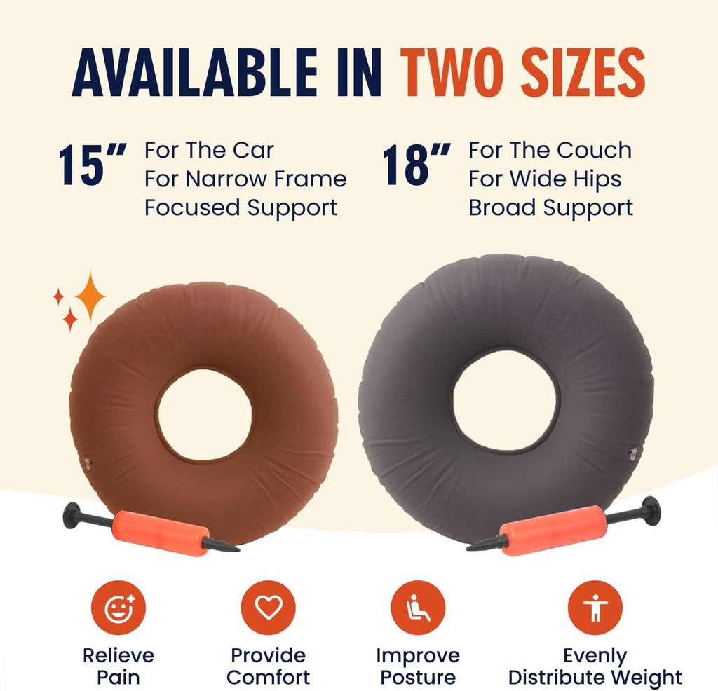 Dr. Frederick's Original Inflatable Donut Pillow, 18 in, Gray
