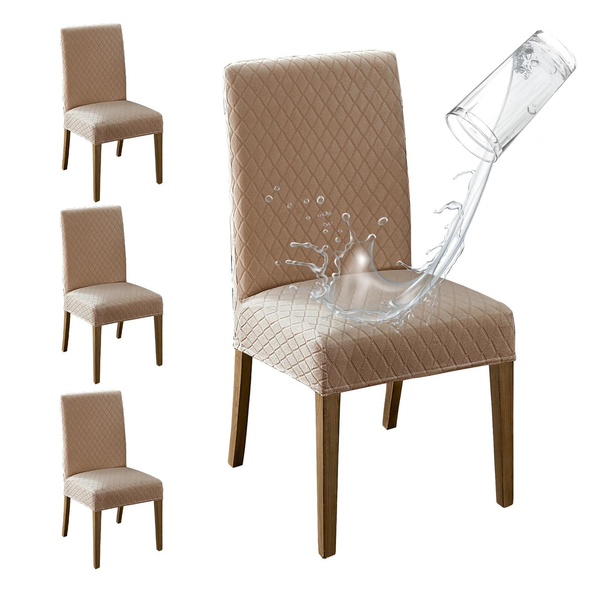 MOSAYT 100% Waterproof Dining Room Chair Covers Set of 4, Beige