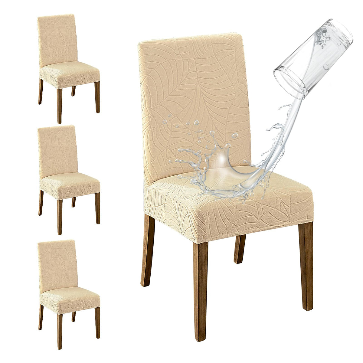 MOSAYT 100% Waterproof Dining Room Chair Covers Set of 4, Beige