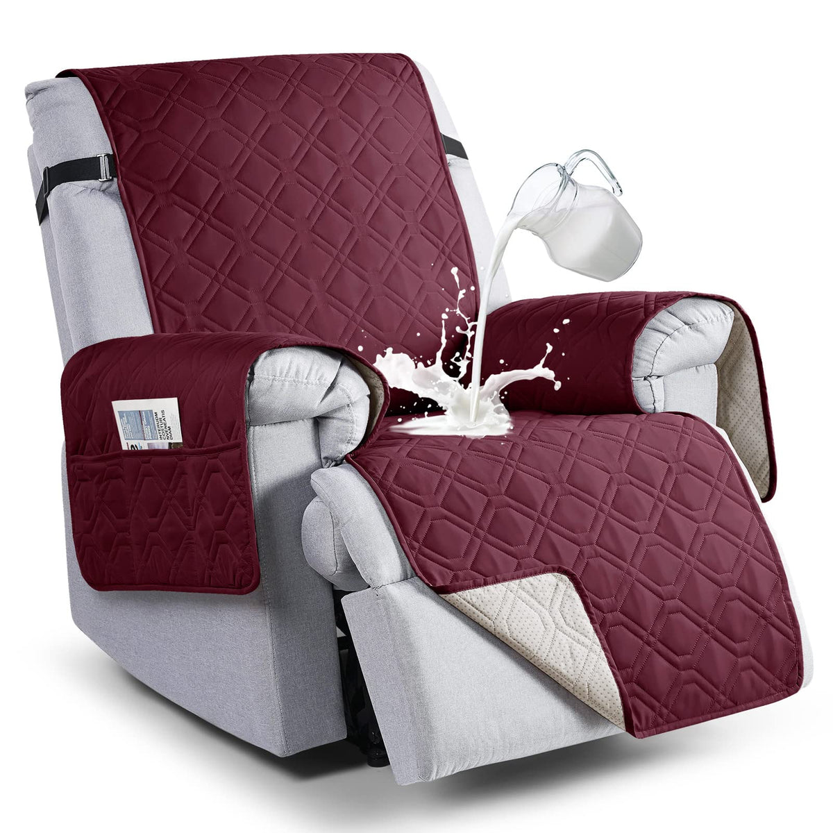 VANSOFY 100% Waterproof Recliner Chair Covers, Recliner Cover Non-Slip Dog Chair Cover Furniture Protector Washable Slipcover with Pocket, Elastic Straps for Pets, Dogs(Chocolate, 23.6")
