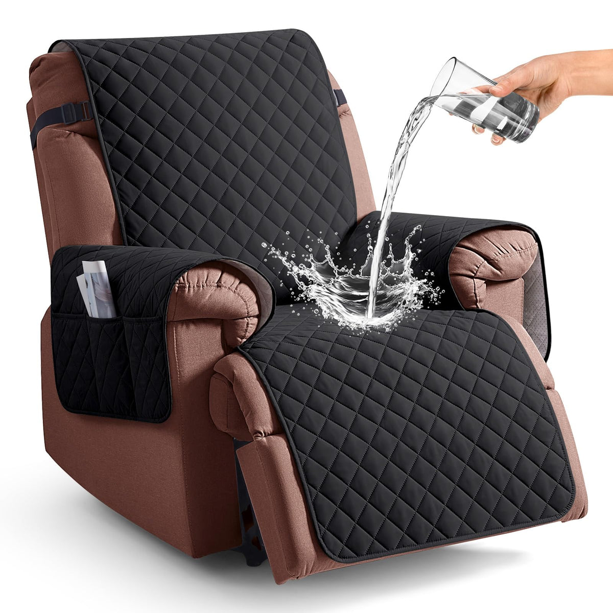 KinCam 100% Waterproof Recliner Chair Cover, Reclining Couch Covers for Pets, Dogs, Recliner Couch Slipcover Furniture Protector with Elastic Straps for Kids(23.6", Chocolate)