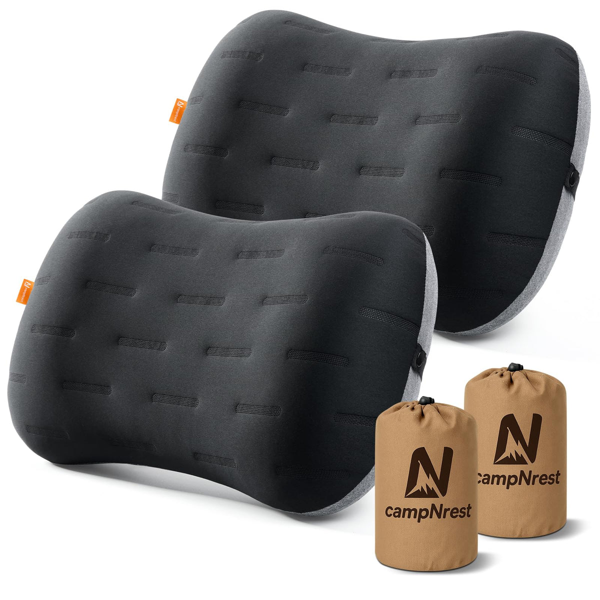 Inflatable Camping Pillow - Ultralight Compact Air Pillow for Travel, Backpacking & Hiking - Ergonomic Neck & Lumbar Support - Portable Inflatable Pillow with Removable Washable Cover - (Black 2 Pack)