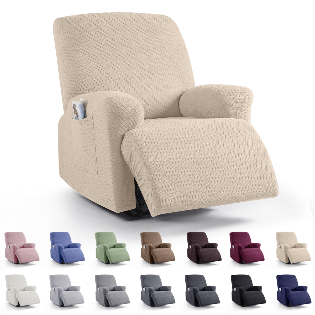 KinCam Recliner Chair Covers, Stretch Reclining Cover, Dark Gray