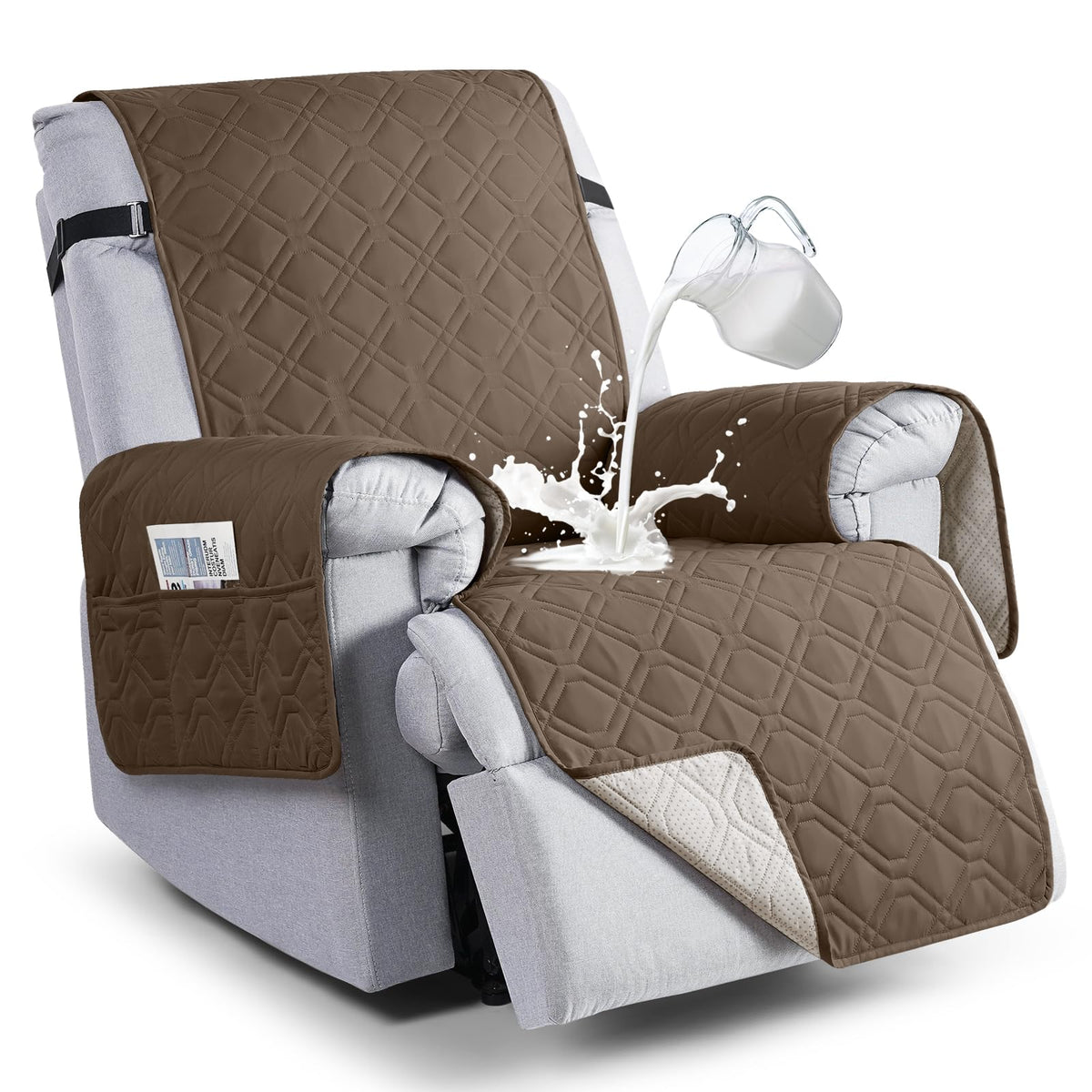 VANSOFY 100% Waterproof Recliner Chair Covers Washable, Khaki, 23.6"