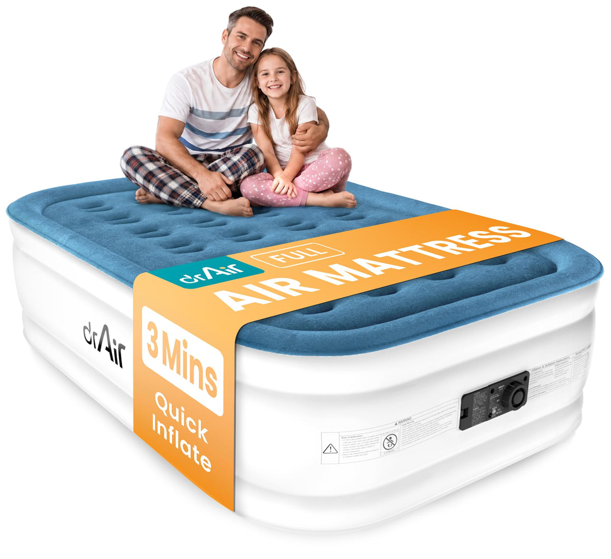 Dr. air Queen Air Mattress with Built-in Pump, 18" Raised Blow Up Mattress, 800 lbs Max Honeycomb Air Bed, 48Hr Leak-Proof Test, 3min Inflatable Mattress for Home, Guests, Camping, Colchones inflables