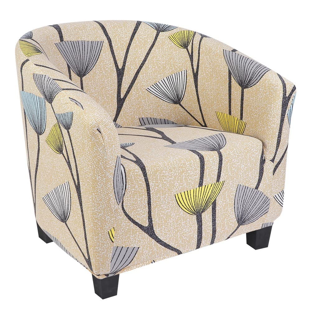 SearchI Club Chair Slipcover Stretch Barrel Chair Covers Jacquard Tub Chair Slipcovers Spandex Armchair Sofa Cover Removable Couch Furniture Protector Arm Chair Cover for Living Room (Beige)