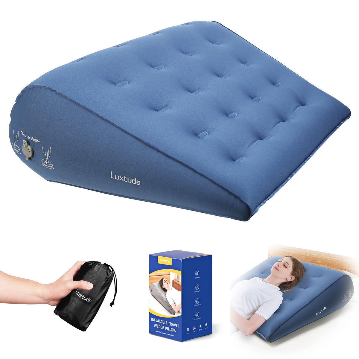Luxtude Inflatable Wedge Pillow for Traveling, Travel Bed Wedge Pillow