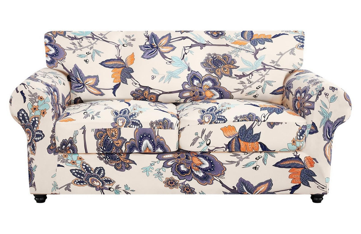 SearchI Stretch Sofa Cover Printed Couch Covers, Floral Pattern 2 Piece Armchair Slipcover with Separate Chair Cushion Cover, Washable Furniture Protector for Living Room(Armchair, Ball Flower)