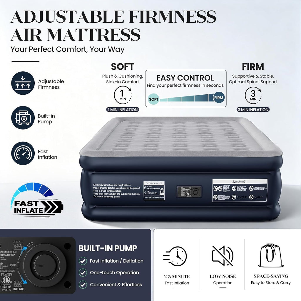 KNZZO Queen Air Mattress with Built in Pump, 18 Inch Inflatable Bed, 800lb