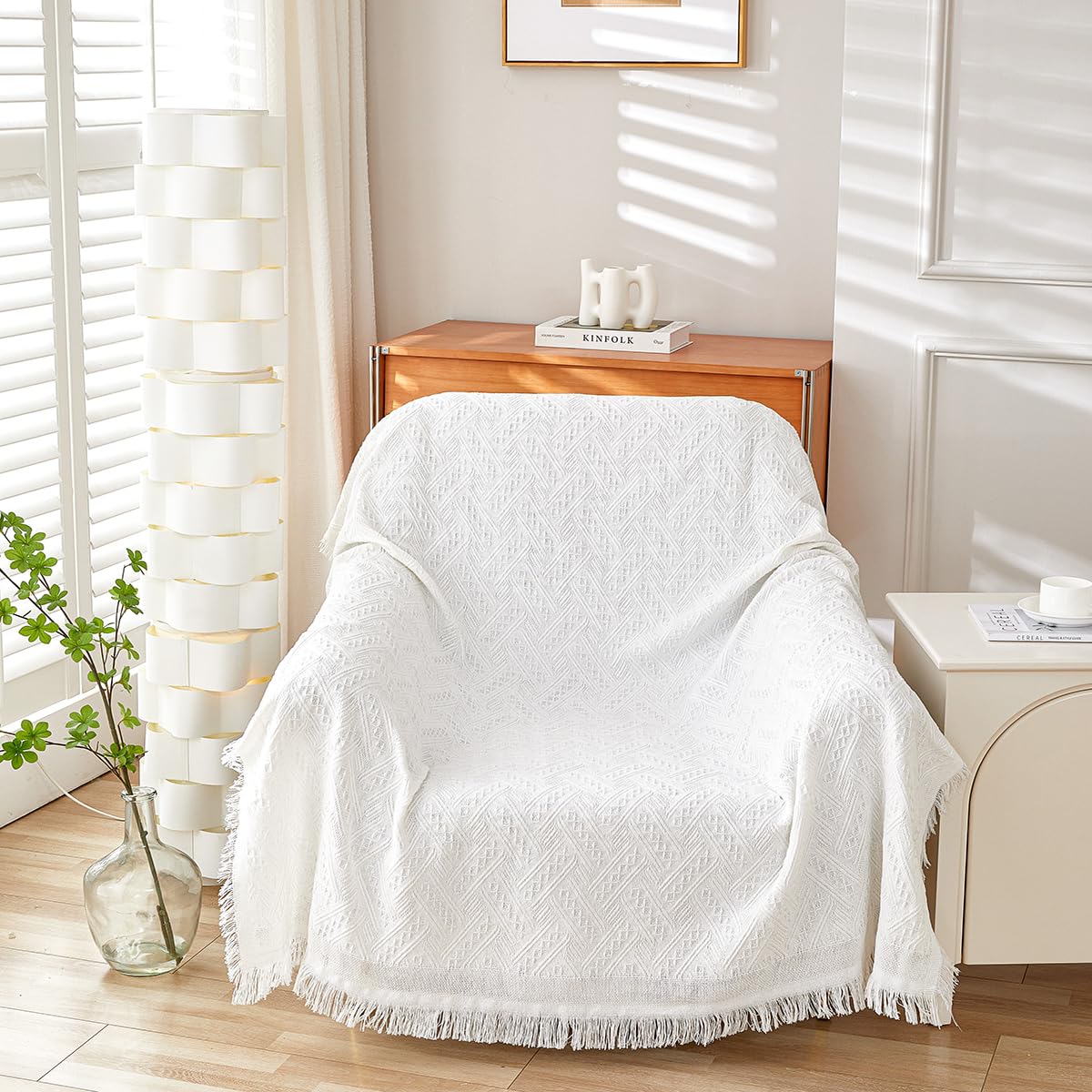 AIVIA Slipper Chair Cover Sheet Blanket, Reversible Anti Slip Throw Cushion Covers for Single Seat Chair Recliner Armchair Ottomans Furniture Decorations Protector Slipcover (White Khaki, 51"x71")