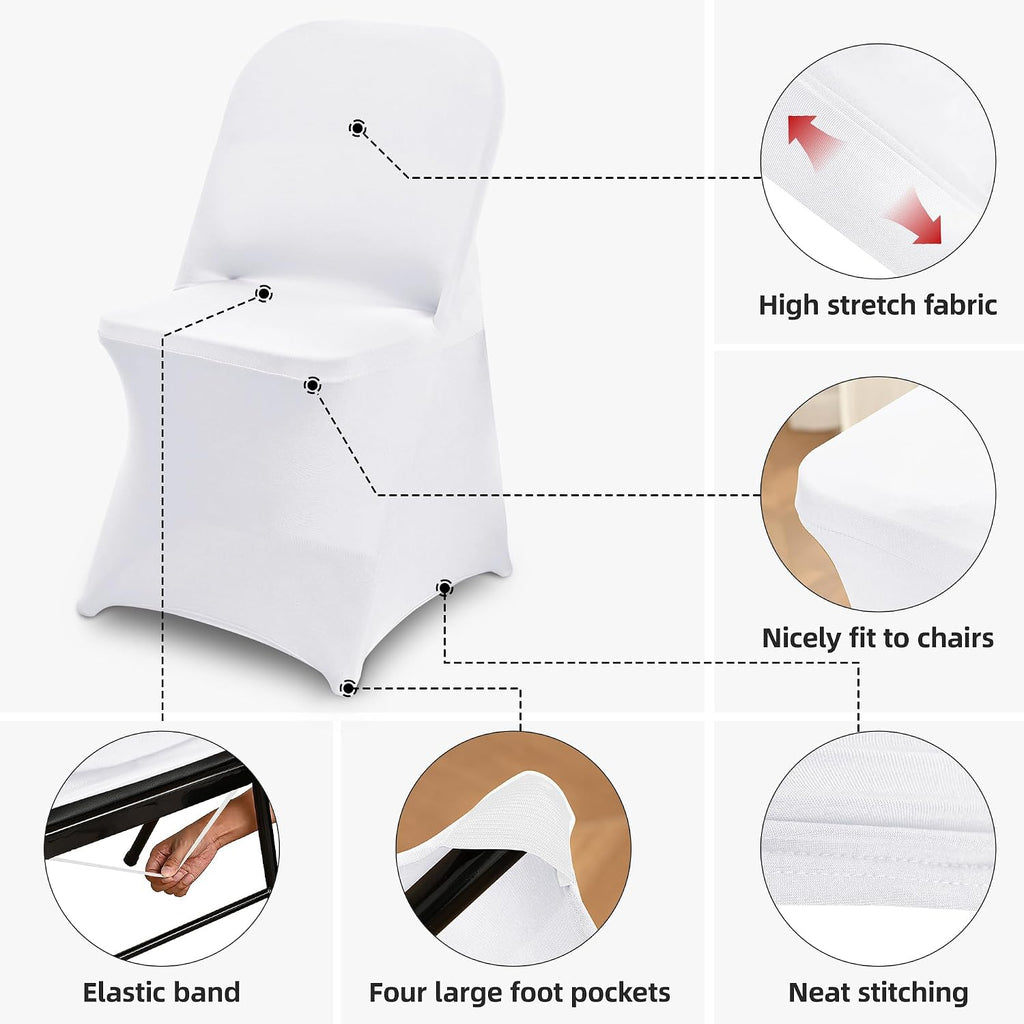 10 Packs White Spandex Stretch Folding Chair Covers Wedding Party