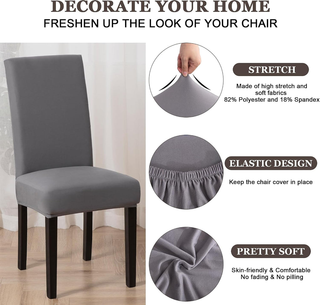Sufdari Dining Chair Covers,Kitchen Cover,Parsons Slipcover,Spandex Protectors for Room Stretch Chairs Cover Set of 4 -Gray