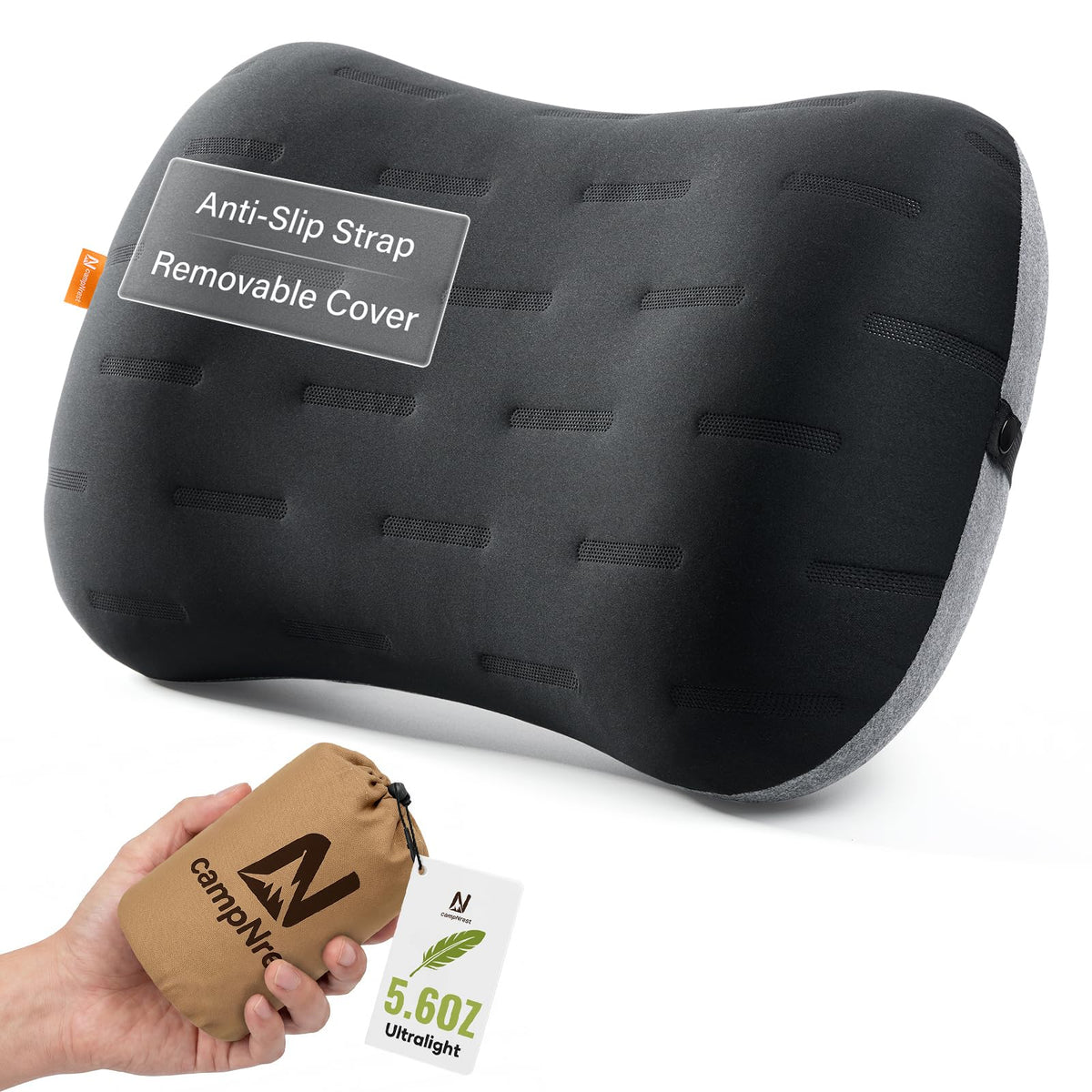 Inflatable Camping Pillow - Ultralight Compact Air Pillow for Travel, Backpacking & Hiking - Ergonomic Neck & Lumbar Support - Portable Inflatable Pillow with Removable Washable Cover - (Black 2 Pack)