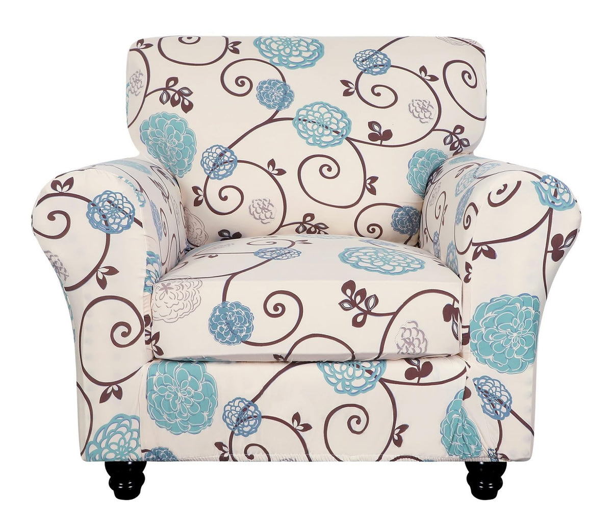 SearchI Stretch Sofa Cover Printed Couch Covers, Floral Pattern 2 Piece Armchair Slipcover with Separate Chair Cushion Cover, Washable Furniture Protector for Living Room(Armchair, Ball Flower)