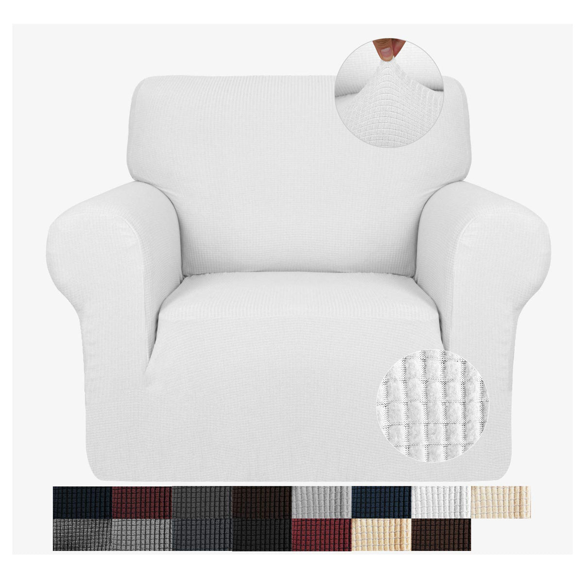 JIVINER Super Stretch Chair Sofa Slipcovers 1-Piece Jacquard Chair Covers for Living Room Soft Anti Slip 1 Seater Couch Furniture Protector Small Checks for Kids Pets (Chair, Light Gray)