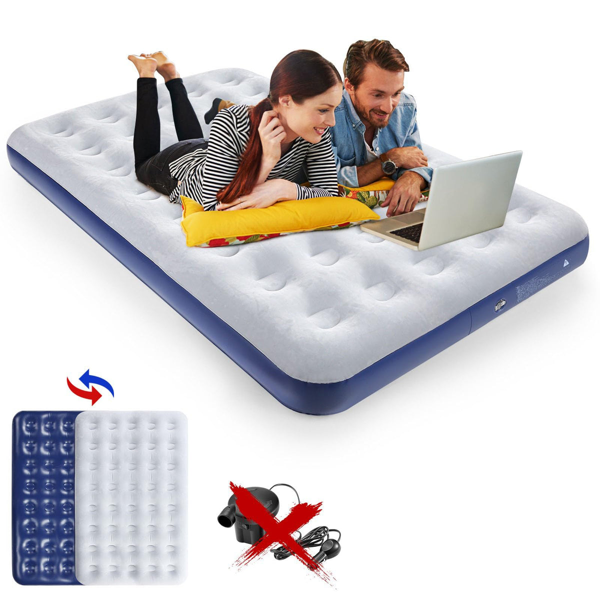 Inflatable Camping Air Mattress, Portable Travel Air Bed Flocked Surface