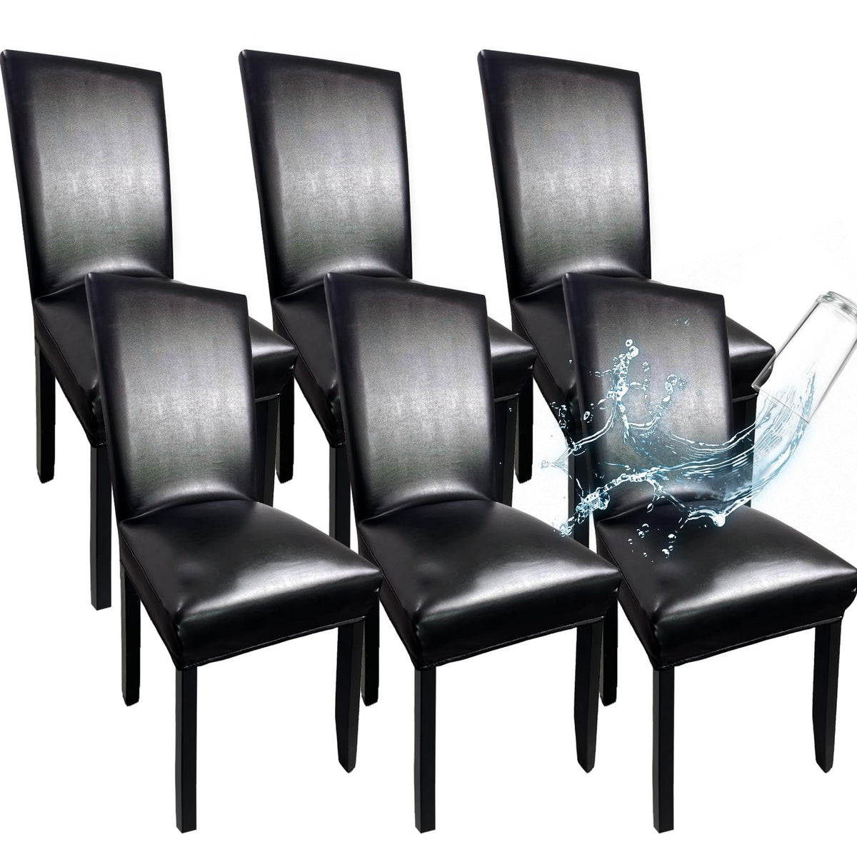 Leather Chair Covers for Dining Chairs Set of 4, Super Stretch Waterproof Kitchen Chair Covers Thickened Washable Dining Chair Slipcovers Black Chair Seat Covers for Dining/Kitchen/Banquet
