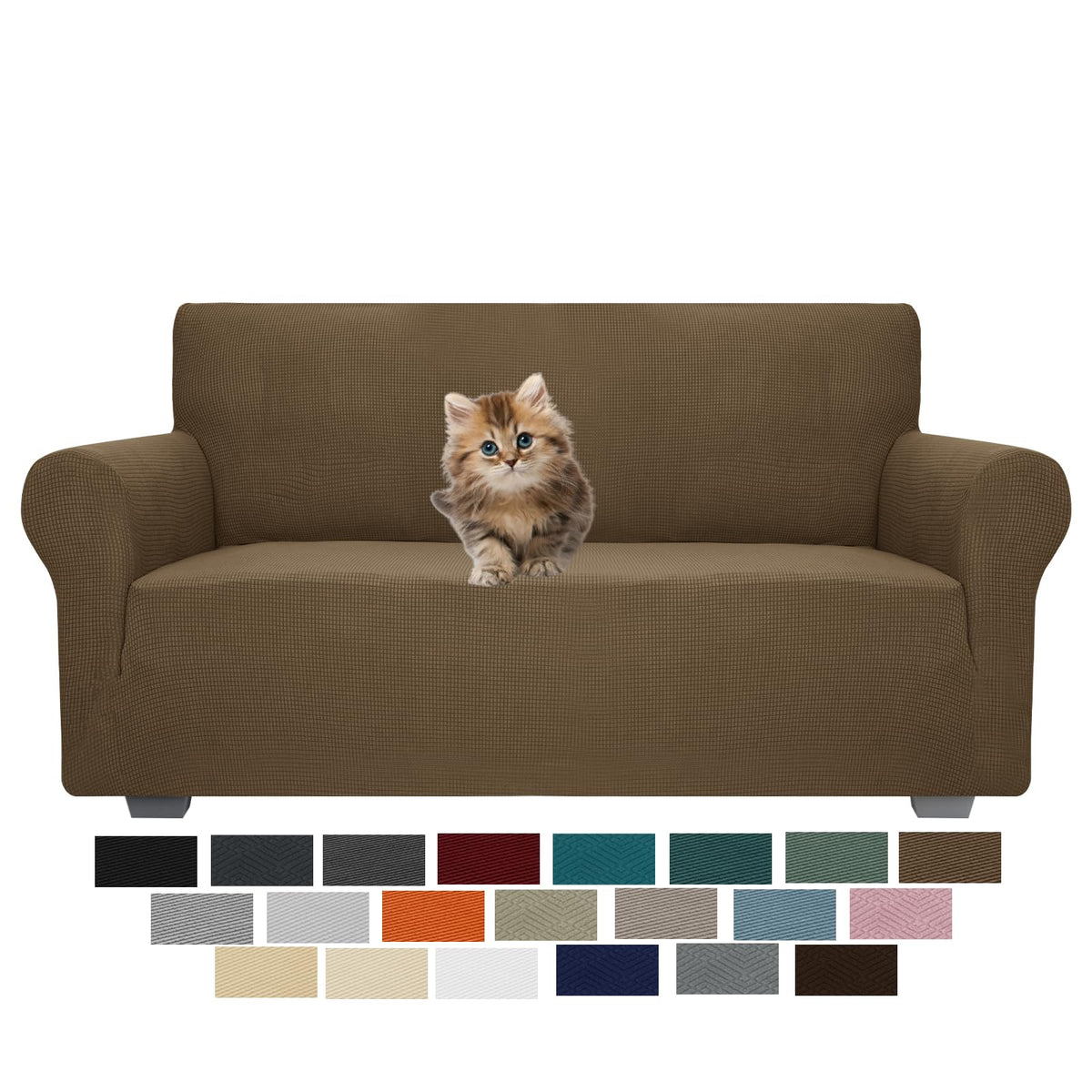 JIVINER Super Stretch Chair Sofa Slipcovers 1-Piece Jacquard Chair Covers for Living Room Soft Anti Slip 1 Seater Couch Furniture Protector Small Checks for Kids Pets (Chair, Light Gray)
