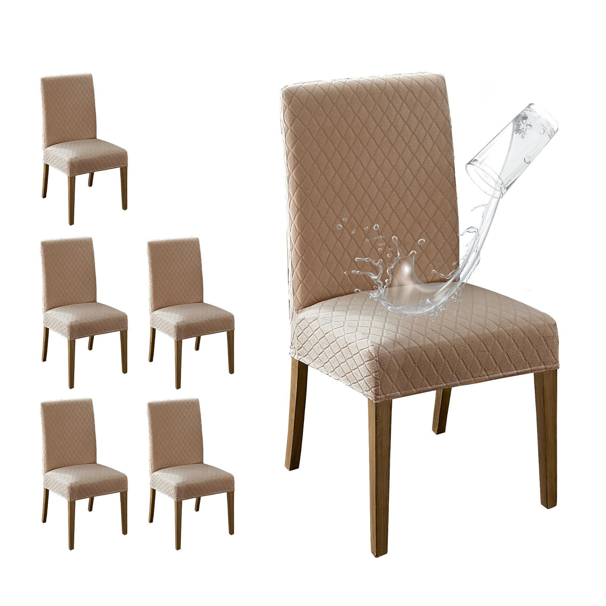 MOSAYT 100% Waterproof Dining Room Chair Covers Set of 4, Beige