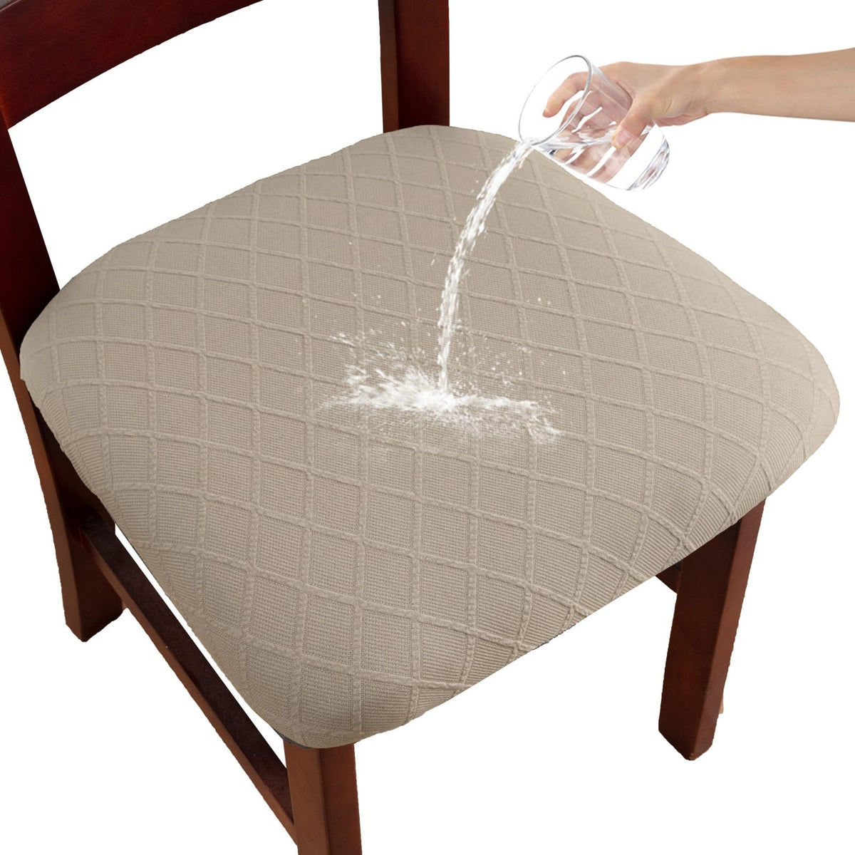 Waterproof Dining Room Chair Covers Set of 6,Beige,Large
