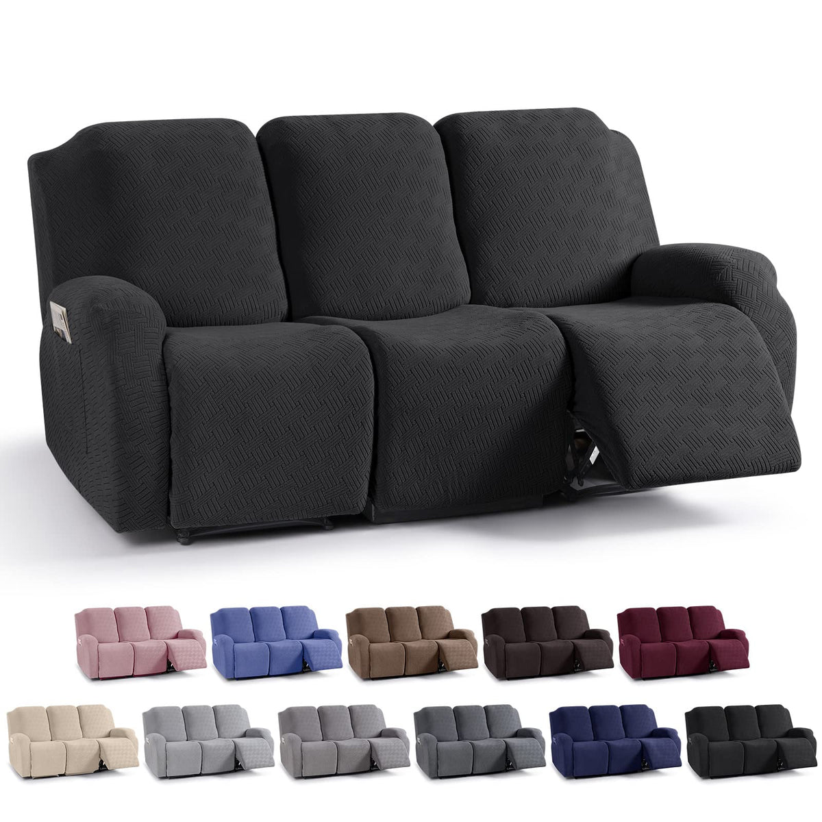 KinCam Recliner Chair Covers, Stretch Reclining Cover, Dark Gray
