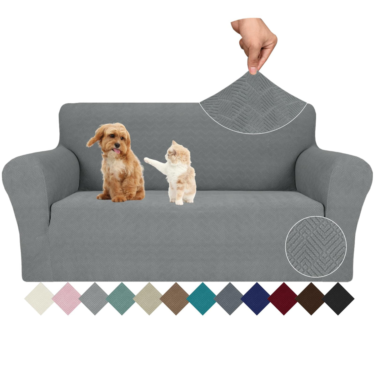 JIVINER Super Stretch Chair Sofa Slipcovers 1-Piece Jacquard Chair Covers for Living Room Soft Anti Slip 1 Seater Couch Furniture Protector Small Checks for Kids Pets (Chair, Light Gray)